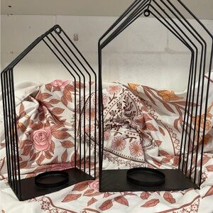 Black Metal House-Shaped Candle Holders